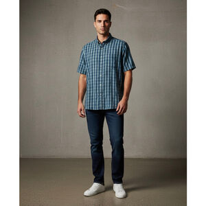 ROWM Mens Big & Tall Blue Plaid Short Sleeve Botton Down Shirt